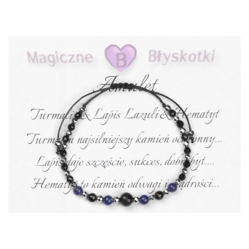 Bransoletka czarny TURMALIN Lapis Lazuli HEMATYT ochrona i szczęście